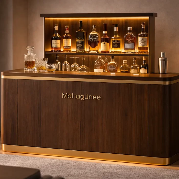 Modern concealed automated bar unit open design with luxury wooden home bar cabinet