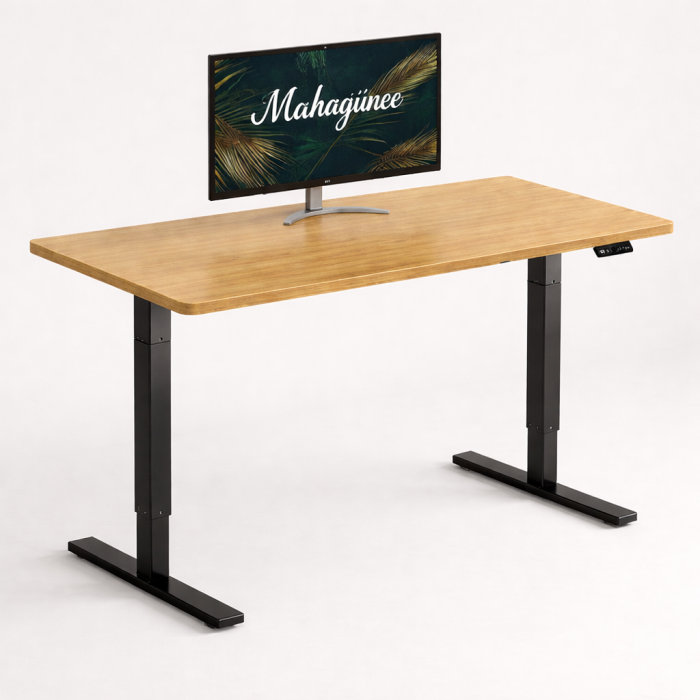 Electric height adjustable desk with wooden top ergonomic workstation for home office
