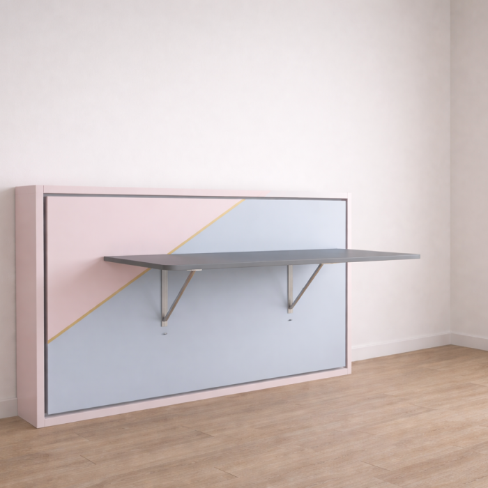 Space saving horizontal wall bed with foldable table open bed design for small spaces