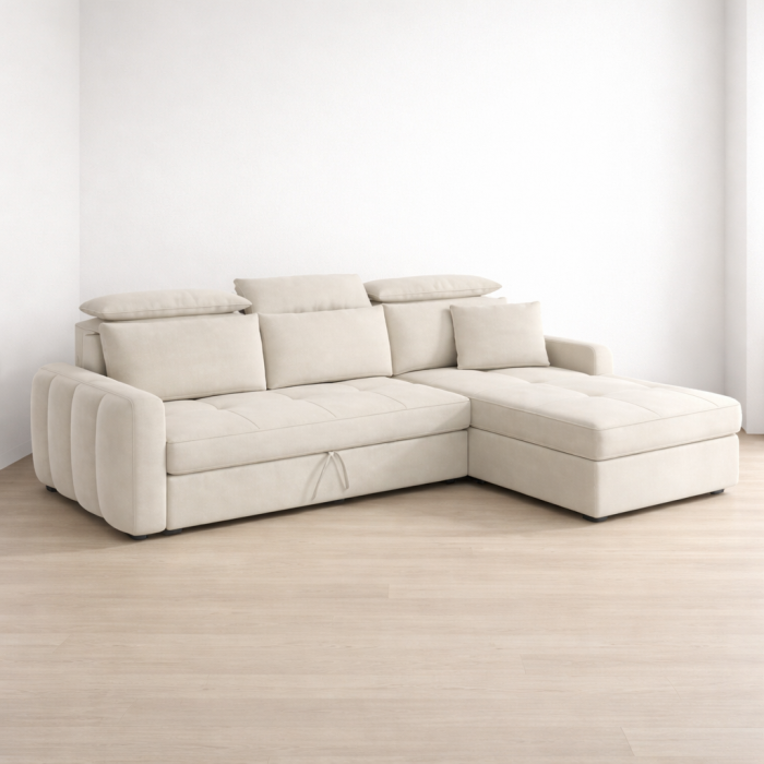 Convertible L shape sofa bed with storage open into bed space saving furniture
