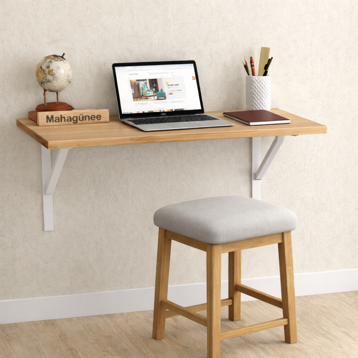 Modern wall mounted desk with wooden finish space saving study table for home