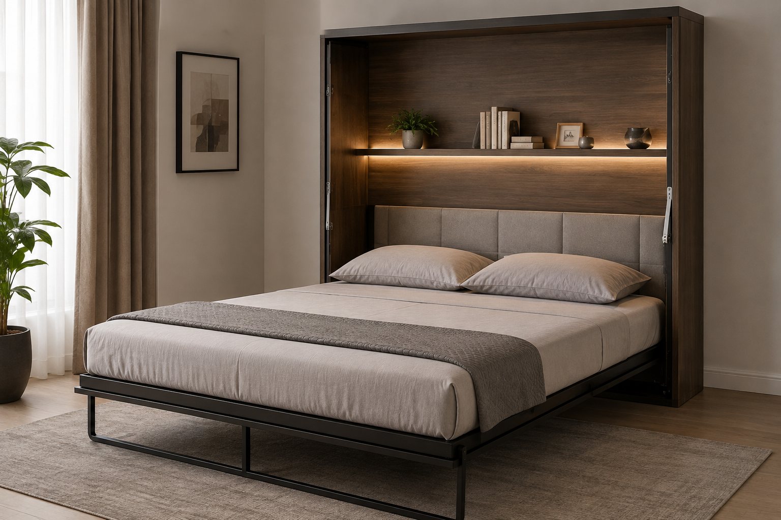 Vertical wall bed with modern space-saving design