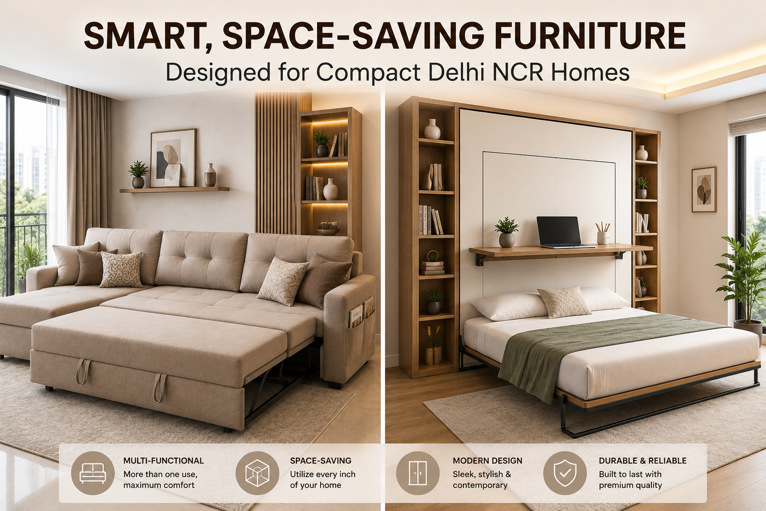 Mahagunee modular smart furniture showroom style banner for Noida Delhi NCR homes